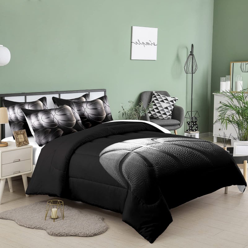 Tailor Shop Twin Size Basketball Comforter Set for Boys Kids Teens Ultra Soft Microfiber Sports Theme Black and Gray Basketball Bedding Sets with 1 Comforter and 1 Pillowcase - Image 2